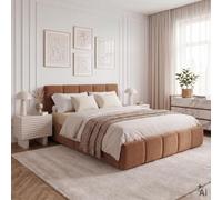 Lit 160x200 CLOUDY design bubble avec sommier, rembourré - Terracotta | 221 × 95 × 171 cm (L × H × P), Queen size, Revêtement en tissu bouclé, Lit double moderne