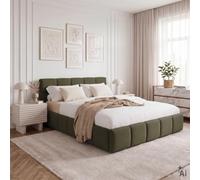 Lit 160x200 CLOUDY design bubble avec sommier, rembourré - Vert | 221 × 95 × 171 cm (L × H × P), Queen size, Revêtement en tissu chenille, Lit double moderne