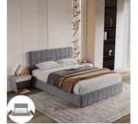 Lit 160x200 cm, Chambre complete adulte pour 2 Personnes, avec sommier à lattes, 4 Tiroirs, Tête de lit réglable, Velours Gris