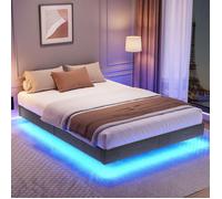 Lit 160x200 cm HavenlyHome, Lit en Lin avec Lumières LED RGB, Sommier à Lattes, Pieds Caché, Lit Adulte pour 2 Personnes, Gris