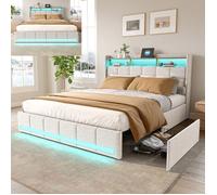 Lit 160x200 cm - LED - USB - tissu en Lin - cadre de lit adulte - lit adulte 160x200 cm - 140x200 cm - beige