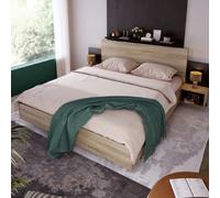 Lit 160x200 Cm-Lit double avec 2 Tables De Chevet-en Chêne Sonoma/gris Foncé