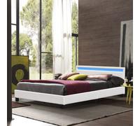 Lit 160x200 Solide et Confortable avec Sommier, Tête de Lit Eclairage LED, et Pieds de 10 cm - 13 Lattes - Revêtement PVC Simili Facile d'Entretien - Montage Rapide - LIT ANGEL BLANC