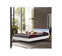 Lit 160x200 Solide et Confortable avec Sommier, Tête de Lit Eclairage LED, et Pieds de 10 cm - 13 Lattes - Revêtement PVC Simili Facile d'Entretien -