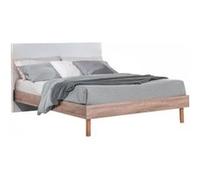 Lit 160x200cm tête de lit blanche et cadre aspect bois - YAKIM - ALTOBUY
