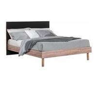 Lit 160x200cm tête de lit noire et cadre aspect bois - YAKIM - ALTOBUY Noir