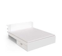 Lit 180 x 200 Avec Rangement 2 Tiroirs 2 Niches - Style Contemporain - Coloris Blanc Mat - 185 x 88 x 223 cm