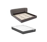 Lit 180 x 200 cm avec tête de lit incurvée - Tissu bouclette - Gris + Matelas - LARUMO de Maison Céphy