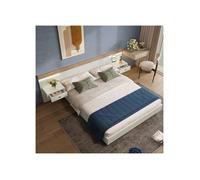 Lit 180x200 avec Lattes et tête,lit Coffre avec 2 Tables de Nuit LED et Prise USB,lit 2 Personnes,Cadre de Double(sans Matelas)