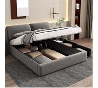 Lit 180x200 avec Sommier, Lit Coffre, Lit Double avec Rangement, Lit King Size, Cadre de Lit Capitonné, 3 Tiroirs, Velours, Gris