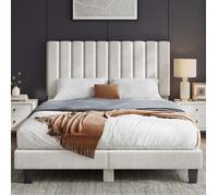 Lit 180x200 cm HavenlyHome, Lit Capitonné en Velours avec Tête de Lit et Sommier à Lattes, Lit Adulte pour 2 Personnes, Beige