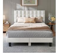 Lit 180x200 cm HavenlyHome, Lit Capitonné, Tête de Lit en Velours, Lit Double avec Sommier à Lattes,Lit Adulte pour 2 Personne,Beige