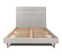 Lit 180x200cm avec tête de lit lignes velours et sommier kit gris clair - Hauteur totale : 29cm Gris clair G