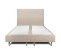 Lit 180x200cm avec tête de lit tapissier tissu et double sommier tapissier beige brun - Hauteur totale : 35cm