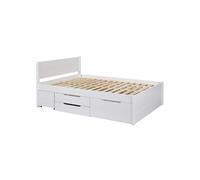 Lit 180x200cm multi-rangement en pin massif vernis blanc - EFECT -