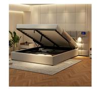 Lit 2 Personnes 180x200 cm avec USB et Chargeur Sans Fil, Lit Coffre Double avec Bande LED, Lit Double Capitonné, Gris