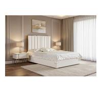 Lit 2 places 140x190 cm velours beige sommier inclus TONY