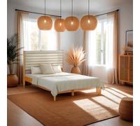 Lit 2 Places 140x200 Sommier à lattes Lit en bois double rembourré Homestyle4u