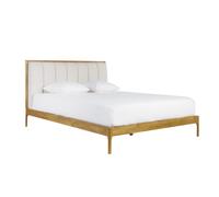 Lit 2 places 160x200 cm en bois clair et tissu gris clair RONN