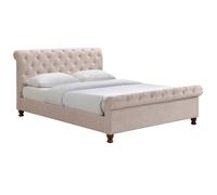 Lit 2 places 160x200 cm en tissu velours beige capitonné RILEY