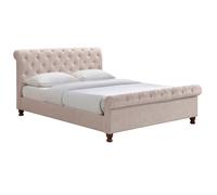 Lit 2 places 160x200 cm en tissu velours beige capitonné RILEY
