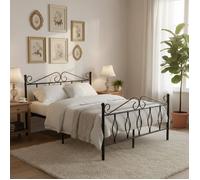Lit 2 Places JULIE en Métal Noir - 140x190 cm avec Sommier Inclus