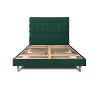Lit 2 places - SOMMEIL DE PLOMB - Lit 140x190 H29cm - Tête capitonnée velours - Sommier tapissier - Bois massif