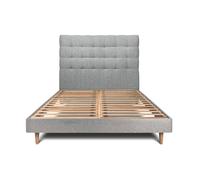 Lit 200x200 cm - SOMMEIL DE PLOMB - Lit tête capitonnée bouclette H29cm - Sommier kit - Bois massif - Gris