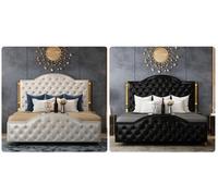 Lit 2x table de nuit 3 pcs Ensemble de meubles de chambre à coucher Moderne Luxe Lits Chesterfield