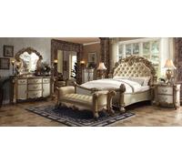 Lit 2x table de nuit 3pcs Ensemble chambre à coucher classique de luxe Baroque Rococo lits