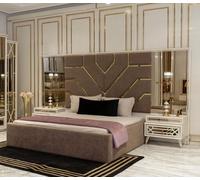 Lit 2x tables de nuit armoire miroir Chambre à coucher de luxe 4pcs