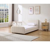 Lit 90 x 190 cm - Tissu bouclette avec coutures verticales - Blanc + Matelas - ROGADI