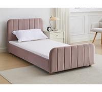 Lit 90 x 190 cm - Velours avec coutures verticales - Rose - ROGADI