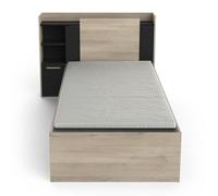 CALICOSY - Lit en 90x190/200 cm 1 tiroir et 1 niche - L124,5 cm