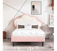 Lit 90x200 avec sommier à lattes COZY lit fille 90x200 cm cadre de lit princesse avec LED forme nuage tissu PU Rose 1 place