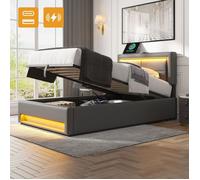 Lit 90x200 avec sommier et connexion USB,lit coffre 90x200 avec éclairage LED et espace de rangement,Lit simple,sans