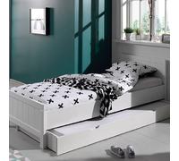 Lit 90x200 cm avec sommier + tiroir en pin blanc - VICKY