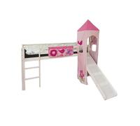 Lit D'Enfant Lit Superposé 90x200 cm avec Tour Toboggan Bois Blanc Lit Mezzanine