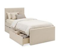 Homestyle4u Lit rembourré 90 x 200 cm avec coffre de lit et sommier à lattes, beige