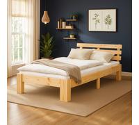 Homestyle4u – Lit simple en bois – 90x200 – Sommier à lattes naturel – Beige