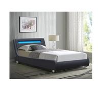 Lit 90x200 - Sommier Incurve + Tête de Lit + Pieds de 5 cm - 13 Lattes - Revêtement PVC Simili - Montage Rapide et Facile - Gina Noir