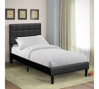 Lit 90x200 - Sommier + Tête de Lit Capitonnée BLANC - Pieds 16 cm - 13 Lattes - Revêtement PVC Simili Facile à Entretenir - Montage Rapide - Confort Optimal - Design Élégant - LIT RILEY NOIR Noir G