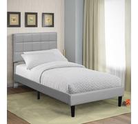 Lit 90x200 - Sommier + Tête de Lit Capitonnée Blanc - Pieds de 16 cm - 13 Lattes - Revêtement PVC Simili Facile Entretien - Montage Rapide - Confort Optimal - Lit Riley Gris