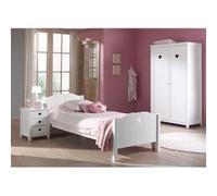 Lit 90x200cm avec Sommier + Chevet + Armoire 2P - MILADY - ALTOBUY Blanc G