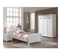 Lit 90x200cm avec Sommier + Chevet + Armoire 3P - MILADY - ALTOBUY Blanc G