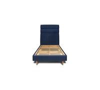 Lit 90x200cm avec tête de lit lignes velours et sommier kit Bleu - Hauteur totale : 29cm
