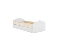 Lit 90x200cm avec Tiroir en MDF et Pin Coloris Blanc et Naturel - KAINA -