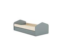 Lit 90x200cm avec Tiroir en MDF et Pin Coloris Gris Vert et Naturel - KAINA -