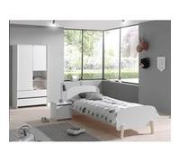 Lit 90x200cm + Chevet + Armoire 2 Portes - BODHI WHITE - ALTOBUY Blanc G