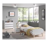 Lit 90x200cm + Chevet + Commode - BODHI WHITE - ALTOBUY Blanc G